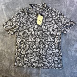Tommy Bahama Shirt Mens XL Black Gray Leaf Print Polo Tread Tropical Casual